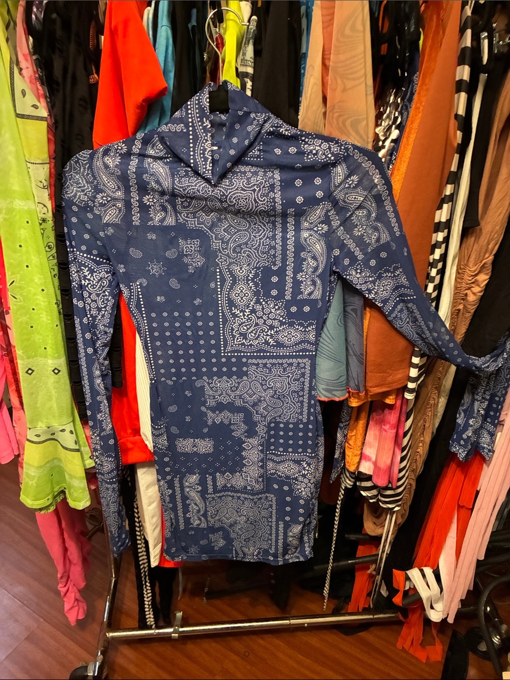 Blue Bandana-Print Hooded Women’s Dress